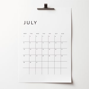 Printable Calendar 2024 Monthly Planner 2024 Letter, 11x17, A4, A3 Portrait Monday & Sunday Start Minimalist Instant Download PDF image 4