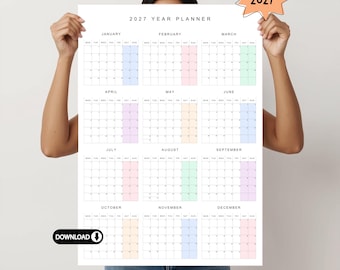 2027 Wall Calendar Printable, Minimalist Pastel Planner (Digital Download)