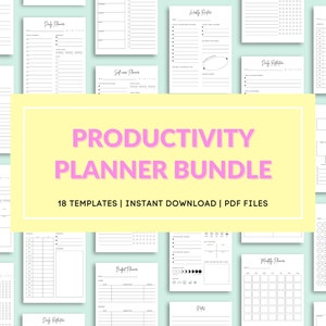 Paquete de planificador de productividad imprimible Paquete de planificador diario, semanal y mensual Preparación de comidas Cuidado personal Diario de gratitud Tamaño A4 y carta