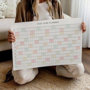 2025 Yearly Wall Calendar Poster, Large Full Year Planner, Pastel Colors, Landscape, 24&quot;x18&quot; 36&quot;x24&quot; 48&quot;x36&quot;, With Writing Lines, Poster