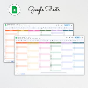 Full-screen view of 2026 Google Sheets calendar template featuring monthly sections, goals tracker, and scheduling columns