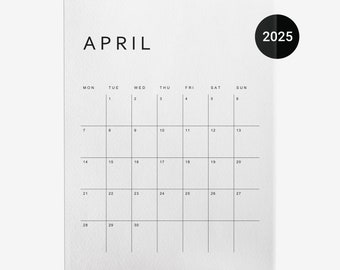 2025 Calendar Minimalist Portrait Calendar 2025 Monthly Planner Printable | Letter, 11x17, A4, A3 | Monday & Sunday Start | Instant Download