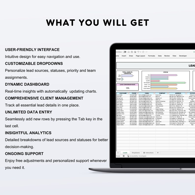 Lead Tracker Excel Template: Client & Sales Management CRM (digital ...