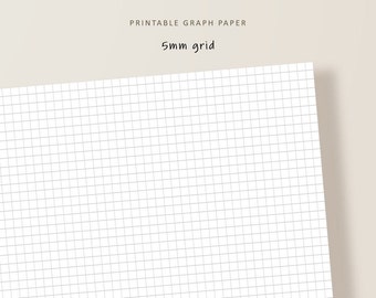 Papel cuadriculado imprimible / Papel de cuaderno básico / Cuadrícula de 5 mm / Páginas de cuaderno / A4, A5, Carta / PDF digital / Descarga instantánea