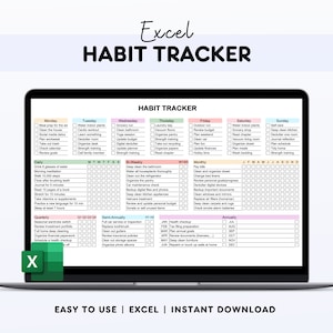 Habit Tracker Excel Template Daily Weekly Monthly Annual Habits Instant Download Excel Spreadsheet Digital Habit Tracker with Checkboxes