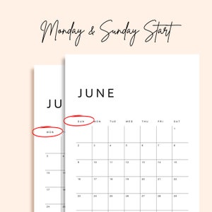 Printable Calendar 2024 Monthly Planner 2024 Letter, 11x17, A4, A3 Portrait Monday & Sunday Start Minimalist Instant Download PDF image 7
