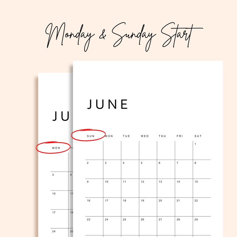 Printable Calendar 2024 Monthly Planner 2024 Letter, 11x17, A4, A3 Portrait Monday & Sunday Start Minimalist Instant Download PDF image 7