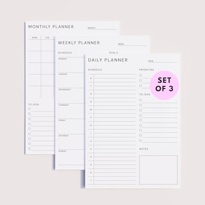 Printable Daily, Weekly & Monthly Planner Bundle PDF, A4 / Letter (Digital Download)
