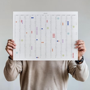 Calendario de pared anual 2025 en formato PDF / Planificador minimalista anual / Vista general del año para imprimir / Tamaños A1, A2, A3, 11 x 17", 18 x 24", 24 x 36"