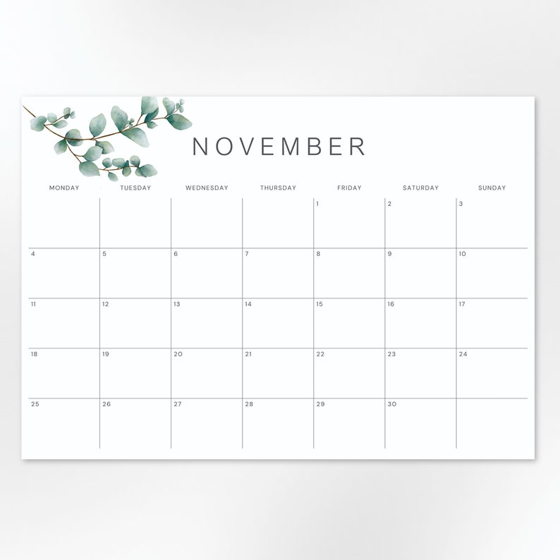 2024 Calendar Printable Monthly Planner Floral Watercolour Aesthetic