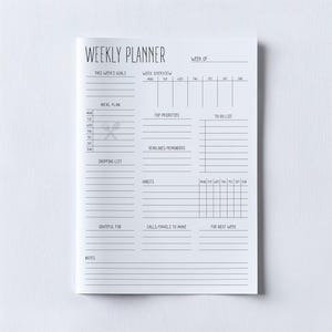 Planificador semanal en formato PDF: descarga digital imprimible, tamaño A4 y carta de EE. UU., vertical, inicio en lunes y domingo, lindo estilo manuscrito, plantilla de planificador