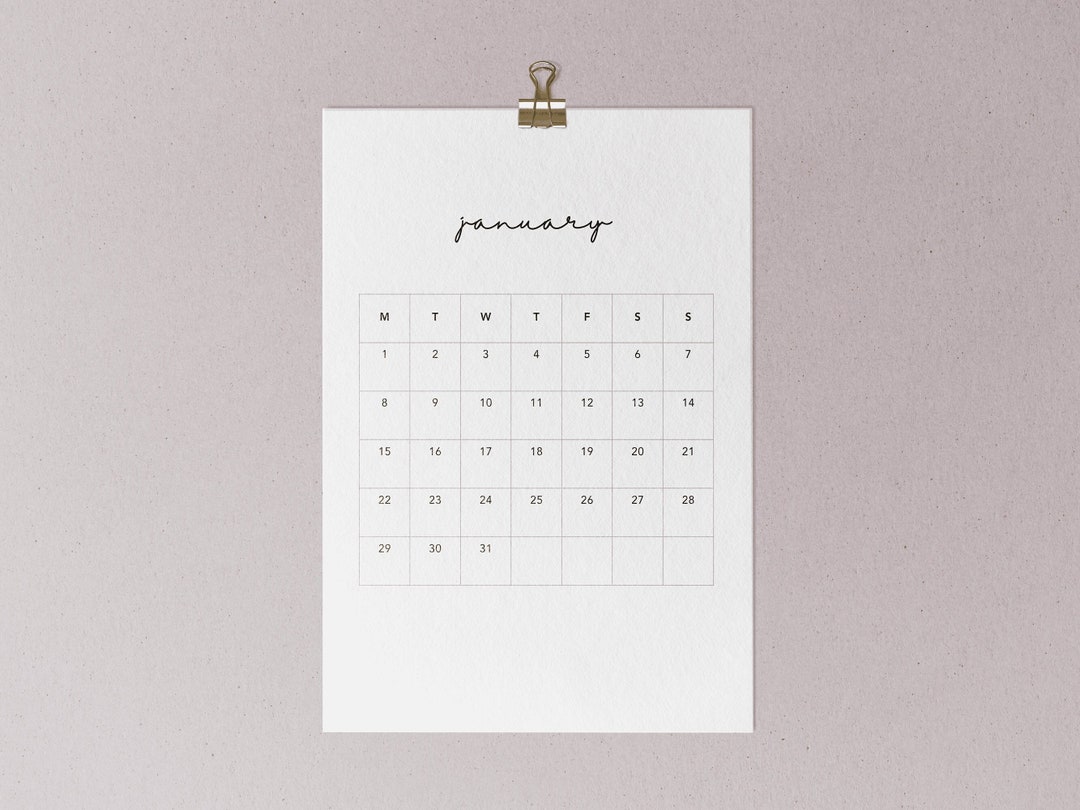 2024 Portrait Calendar Printable Minimalist Monthly Planner Etsy