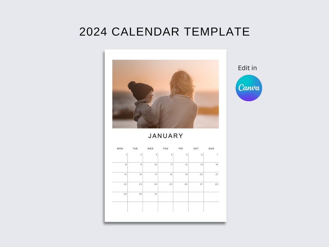 2024 Photo Calendar Canva Template 100% Customizable Calendar, Monday ...