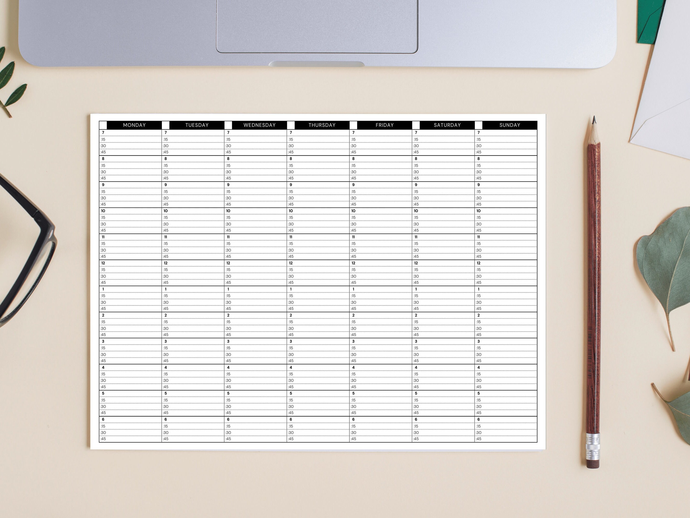 Undated Weekly Planner Printable 15 Minute Planner Template 15 Minute ...