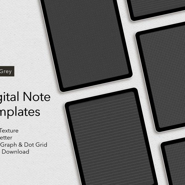 Digital Paper Templates for Note Taking | Lined, Dot, Graph Paper | Digital Notebook Paper | Goodnotes, Notability Templates | Black, Grey