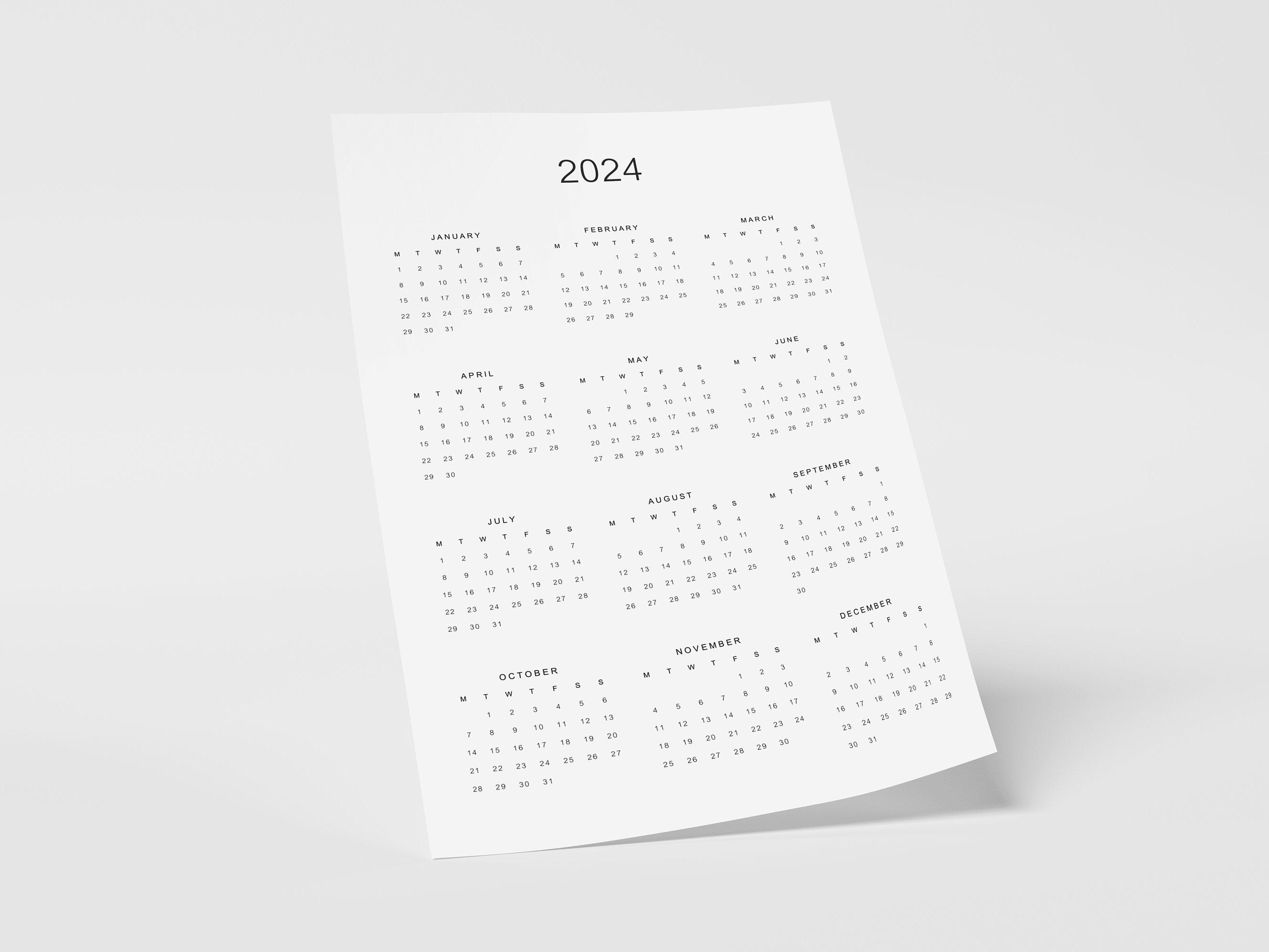 Calendario anual 2024 Resumen del año imprimible 2024 Resumen Etsy México