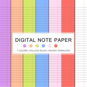 Modelli di carta per quaderni digitali, confezione da 10 fogli a righe / 7 colori / viola, arancione, verde, blu, Goodnotes, Notability ecc. / Download digitale in PDF