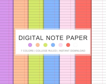 Digital Notebook Paper Templates Lined Paper Pack | 7 Colors | Purple, Orange, Green, Blue, Goodnotes, Notability etc | Digital Download PDF