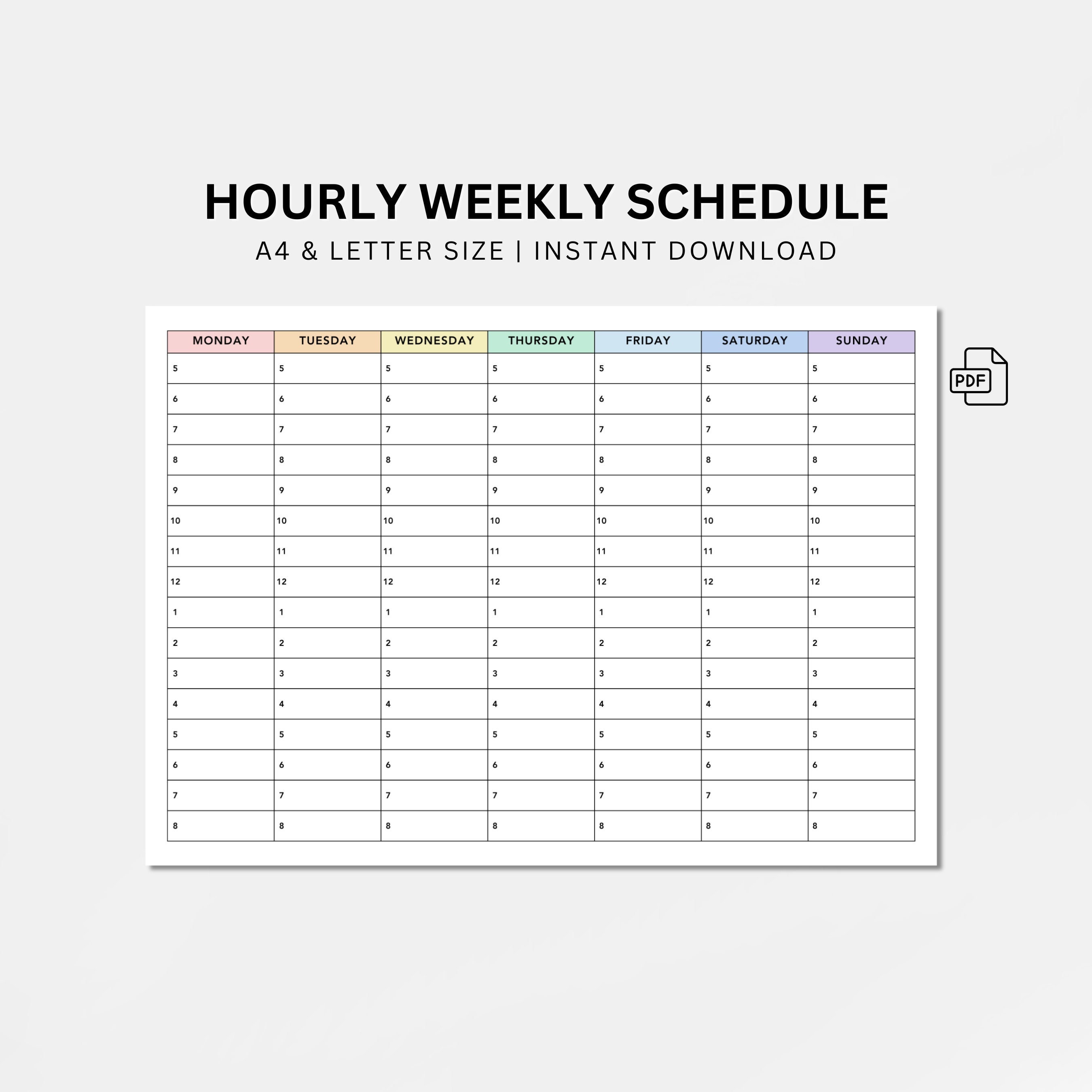 Hourly Weekly Planner Template: Colorful Printable Schedule (PDF) - Etsy