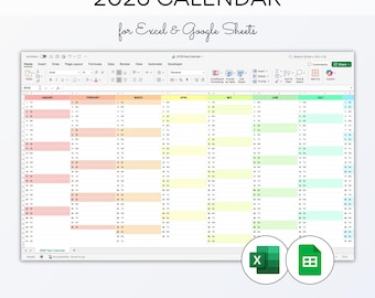 2026 Regenbogen Kalender Excel & Google Sheets Planer (Digitaler Download)