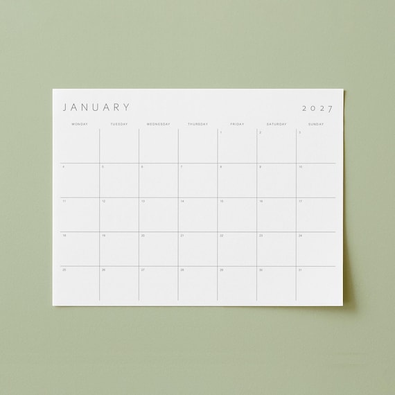 2027 Monthly Planner Printable Minimalist Landscape Calendar PDF (Digital Download)