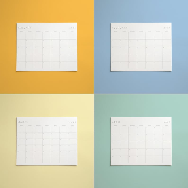 Complete 2026 monthly calendar set displayed with all months in a consistent minimalist horizontal layout for easy planning