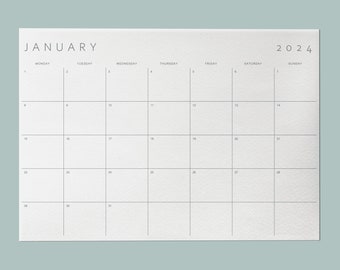 Printable Calendar 2024 | Monthly Planner 2024 | A4, Letter, A3 | Landscape | Monday & Sunday Start | Minimalist | Download | Digital PDF