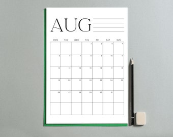 Printable 2024 Calendar PDF Monthly Planner 2024 | Letter, 11x17, A4, A3 | Monday & Sunday Start | Vertical Calendar Instant Download
