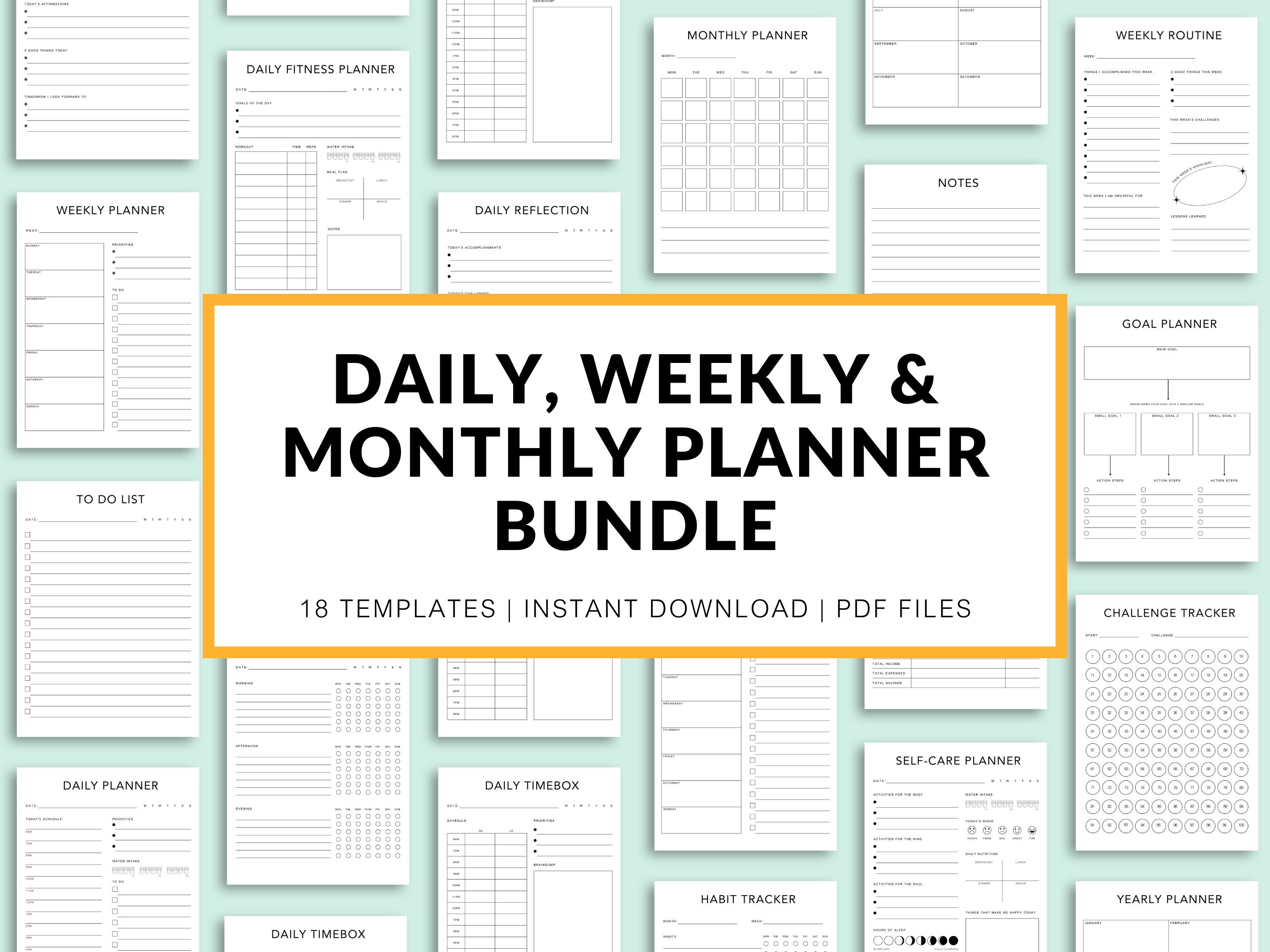 Daily Weekly Monthly Planner Bundle Printable 18 Templates, Daily Todo ...