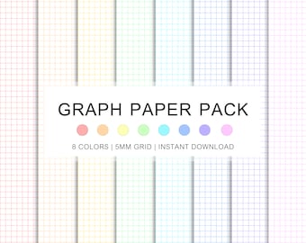 Colorful Graph Paper Bundle 8 Printable Templates Rainbow Colours Digital Notebook Paper 5 mm Graph Grid A4 & Letter, Instant Download PDF