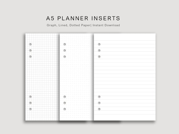A5 Planner Inserts: Lined, Graph, Dot Grid (Printable PDF Download)