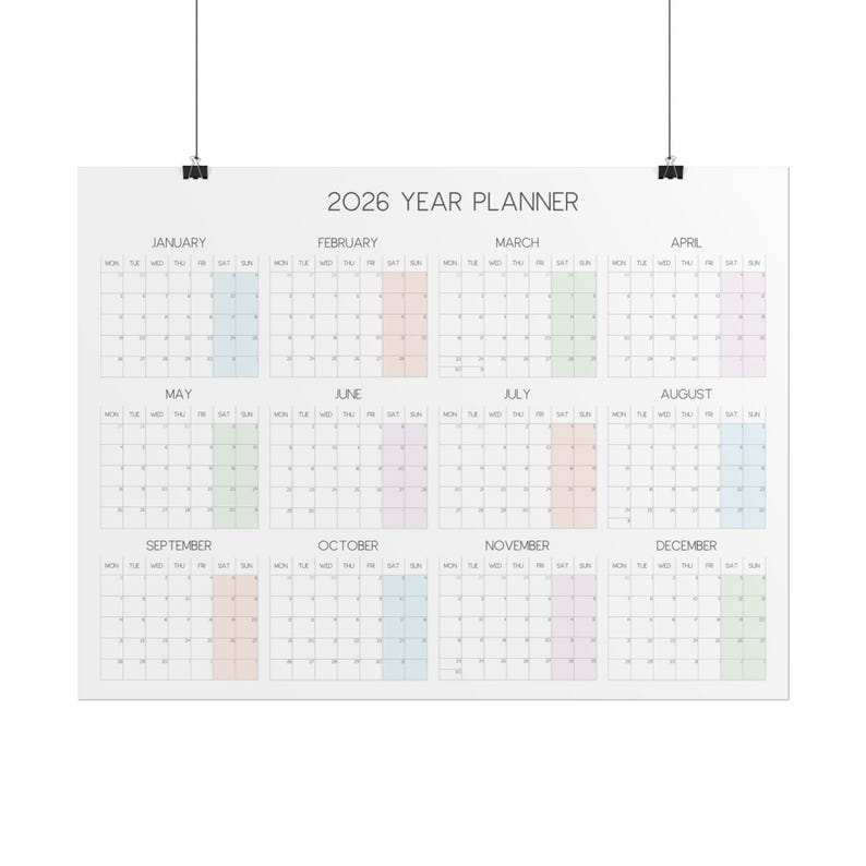 2026 Horizontal Wall Calendar Large Yearly Planner, Monday Start - Etsy