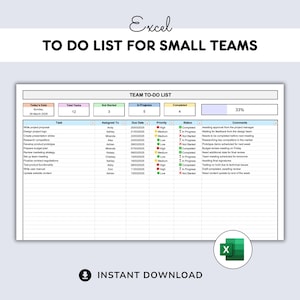 小規模チーム向けExcel To-Doリスト：ダッシュボードと統計情報付きタスクトラッカー（即時ダウンロード）