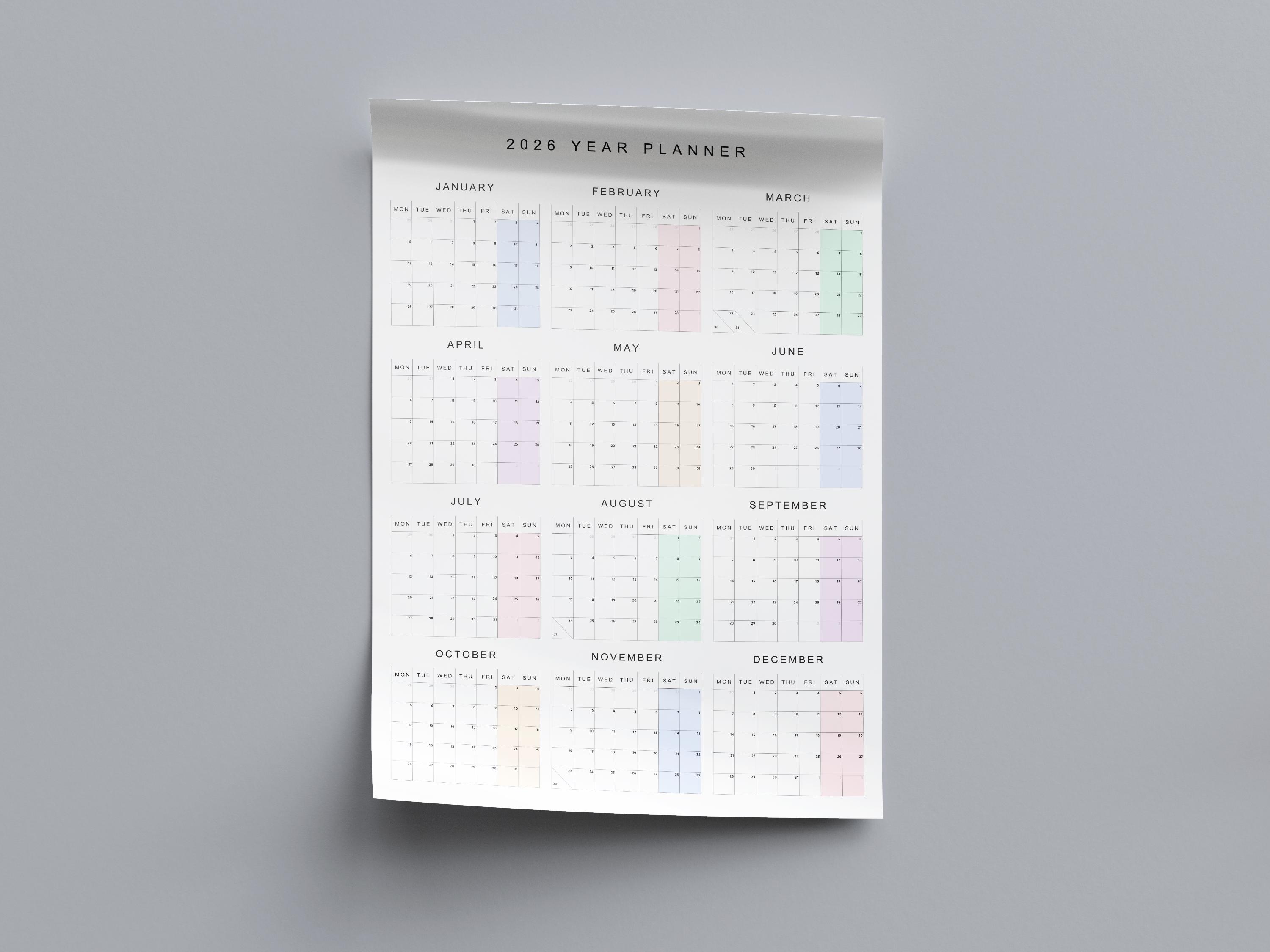 2026 Wall Calendar Planner: Pastel Peel and Stick Vinyl, Monday Start ...
