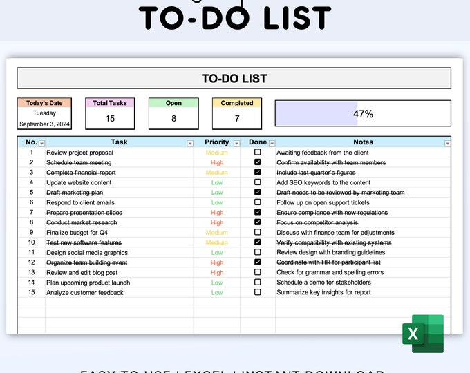 Excel Task Tracker Template: Daily, Weekly, Monthly (digital Download ...