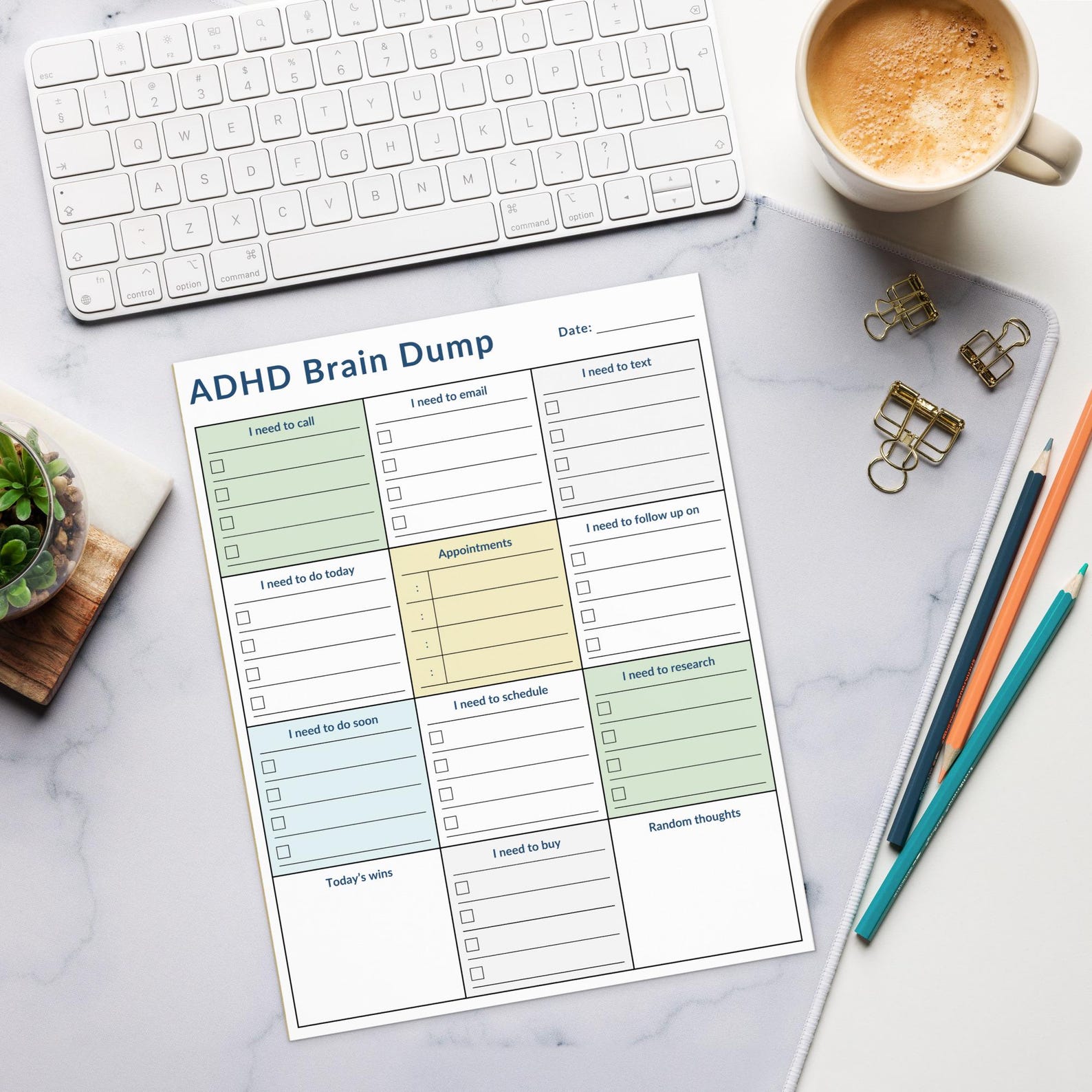 Daily Brain Dump Notepad: ADHD Mental Clarity Planner, 8.5x11 Tear-off ...