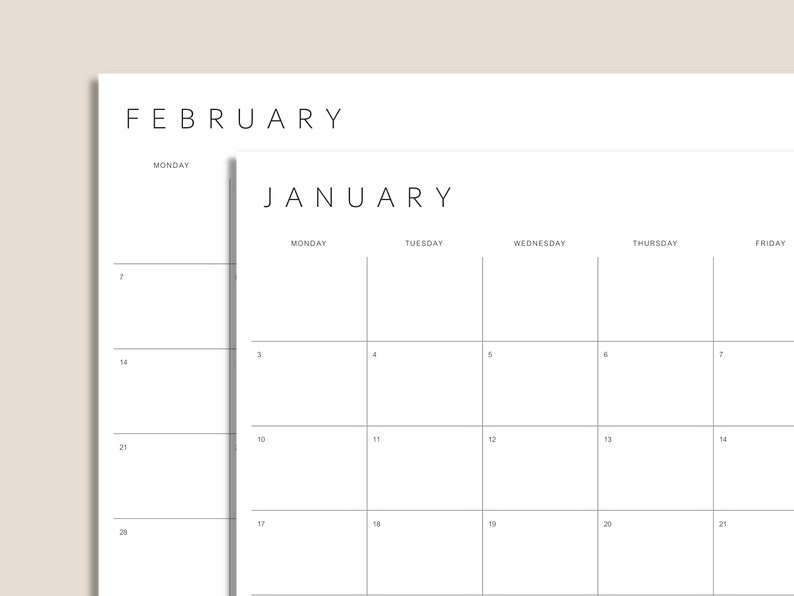 2022 Calendar Printable | 2022 Monthly Planner | A4 and Letter Printable Calendar | Minimalist Calendar 2022 | Monday and Sunday Start 