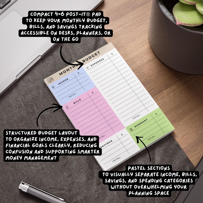 Pocket Expenses Tracker Pad Small Budget Planner Notepad, 4x6