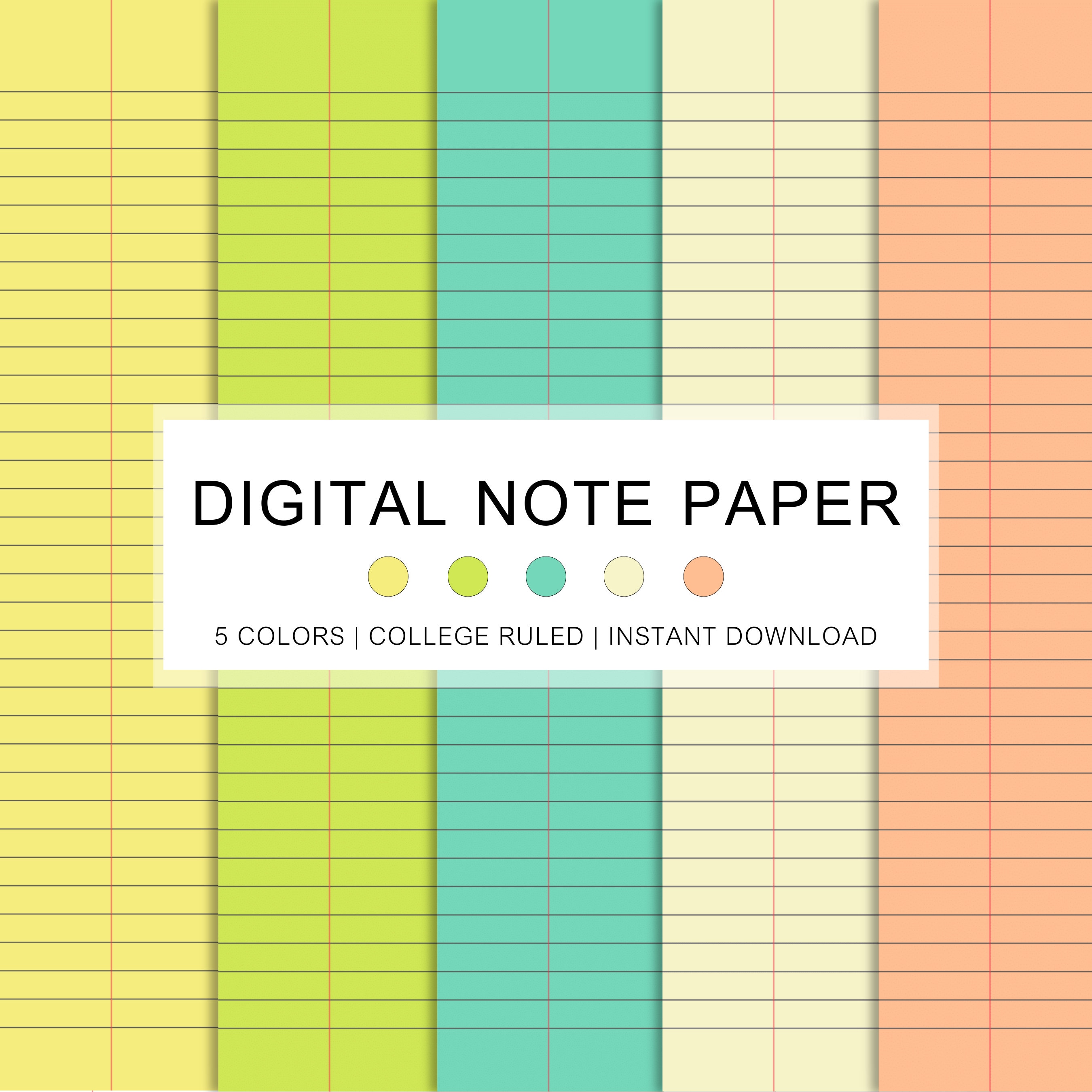 Colorful Digital Note Paper: College Ruled, 5 Summer Colors (PDF ...