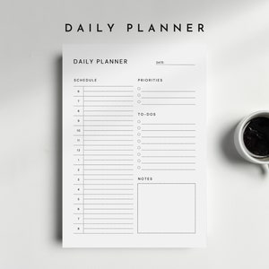 Plantilla imprimible de planificador diario (PDF)/Planificador minimalista y sencillo/Horario diario/Lista de tareas imprimible/A4, A5, carta y media carta