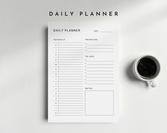 Modèle imprimable d'agenda quotidien PDF | Agenda simple et minimaliste | Horaire quotidien | Liste imprimable des tâches | A4, A5, lettre et demi-lettre