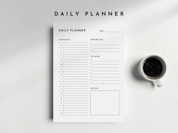 Minimalist Daily Planner Template: Printable Schedule, To-Do List (A4, A5, Letter)