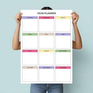Undated Year Planner Poster – Vertical Goal Planner, 12 Month Layout, Large