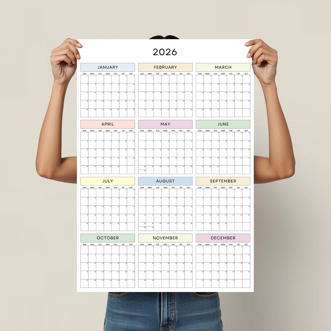 2026 Wall Calendar Year at a Glance Poster, Minimal Pastel Design ...
