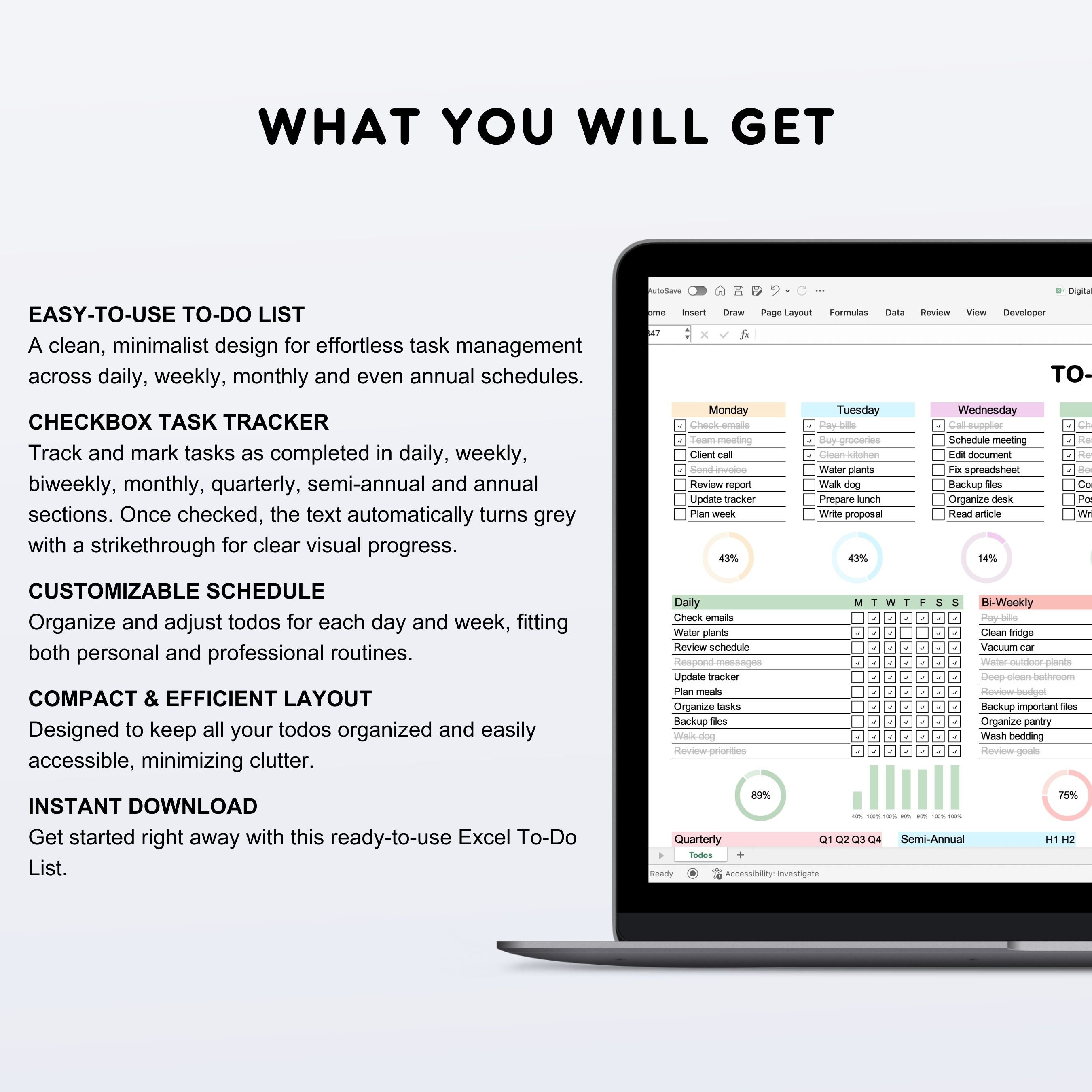 Digital Daily Weekly Monthly Annual to Do List Template for Excel With ...