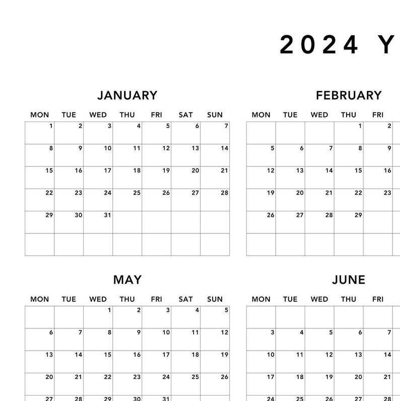 Large Wall Planner 2024 PDF Printable Wall Calendar 2024 Download Black
