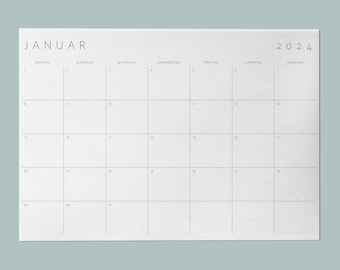 Kalender 2024 | Deutsch | German Calendar 2024 Monatlicher Kalender zum Ausdrucken | Alle 12 Monate | A5, A4, A3 & A2 | Download | PDF