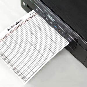 Wochenplaner Zeitraster auf weißem Papier mit halbstündlichen Zeitfeldern für jeden Wochentag, minimalistische Gestaltung mit dünnen Linien und pastellrosa Kopfzeilen.