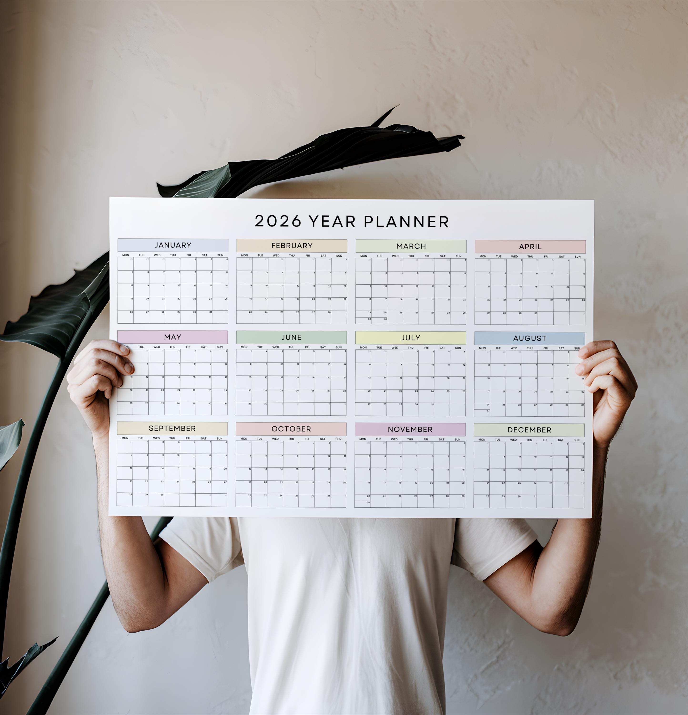2026 Wall Calendar Poster Monday Start Minimalist Pastel Year at A ...