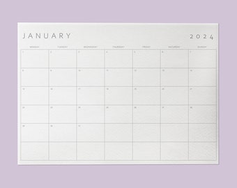 2024 Calendar Printable Minimalist Monthly Planner 2024 Desk Calendar | A4, A3, Letter, Ledger | Monday & Sunday Start | Instant Download